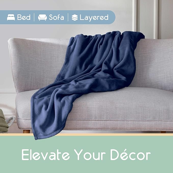 King Size Microfleece Blanket - All-Season Comfort, Supersoft Lightweight Throw for Bed, Couch, Sofa or Travel, Pet-Friendly, Navy