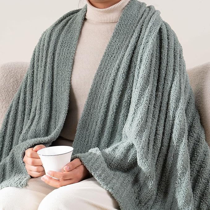 BATTILO Sage Green Throw Blanket, Fuzzy Soft Green Throw Blankets, Warm Lightweight Knit Blanket for Bed, Sofa, Spring Home Decor, 50"x60"