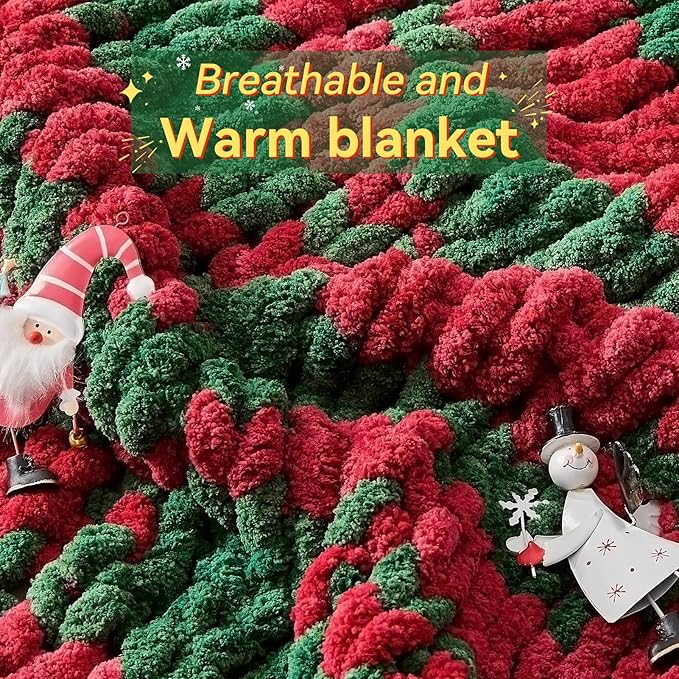 Chunky Knit Throw Blanket, 80''*90'' Knitted Throw Chenille Yarn for Bed Couch, Handmade Stripe Crochet Big Thick Blanket, Machine Washable Cute Comfy Blanket for Home Decor