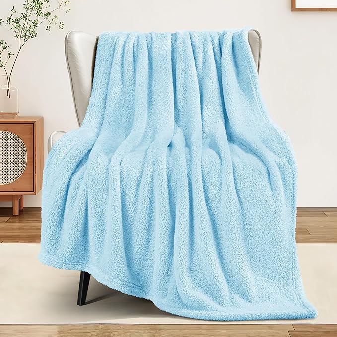 Exclusivo Mezcla Soft Fleece Throw Blanket for Couch, Super Soft Velvet Plush Fleece Blankets, Fuzzy Cozy and Warm for Winter, 50x60 Inches, Light Blue