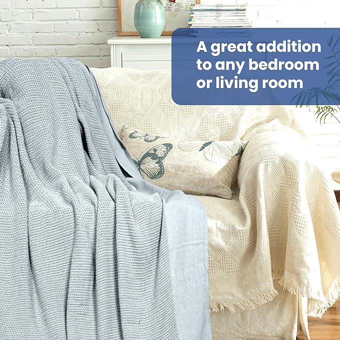 Linteum Textile Supply Leno Weave Ice Grey Blanket, Twin 100% Cotton, Lightweight, Warm, Fluffy, Premium and Durable Soft & Cozy Bed Blanket for Home, Couch, Sofa & Dorm, All Season Throw [66x90]