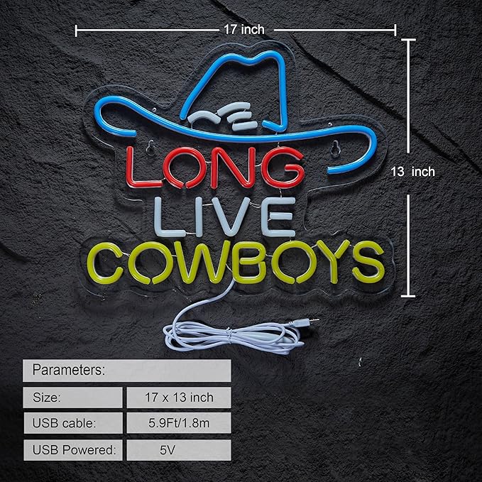 Long Live Cowboy Neon Sign for Wall Décor LED Cowboy Neon Sign Decor Light.