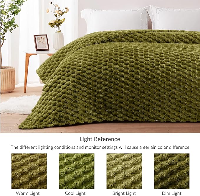 Whale Flotilla Queen Size Blanket for Bed with Jacquard Pattern, Fuzzy Soft Cozy Exquisite Blankets for All Season, Warm and Fluffy, 90x90 Inch, Olive