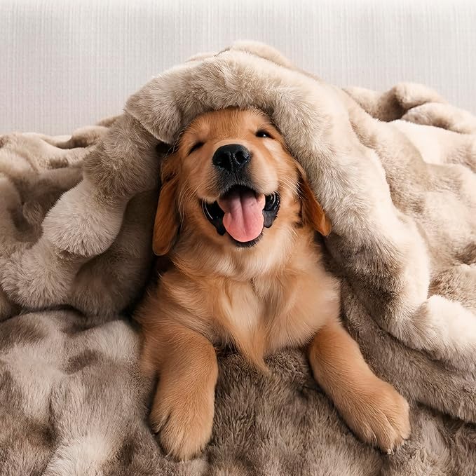 WDCOZY Luxury Bubble Throw Blanket, Faux Fur Mink Plush Throw for Couch, Sofa and Bed, Soft Fluffy Fuzzy Furry Cozy Blanket, Thick and Warm, 60x80 inches, Tie-Dye Grey, 950 GSM