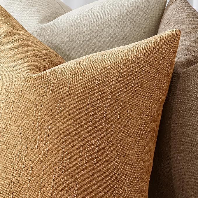 MIULEE Pack of 2 Decorative Throw Pillow Covers Soft Chenille Throw Pillows Solid Textured Cushion Covers Home Decor for Couch Sofa Bedroom Living Room 20x20 Inch,Golden Brown