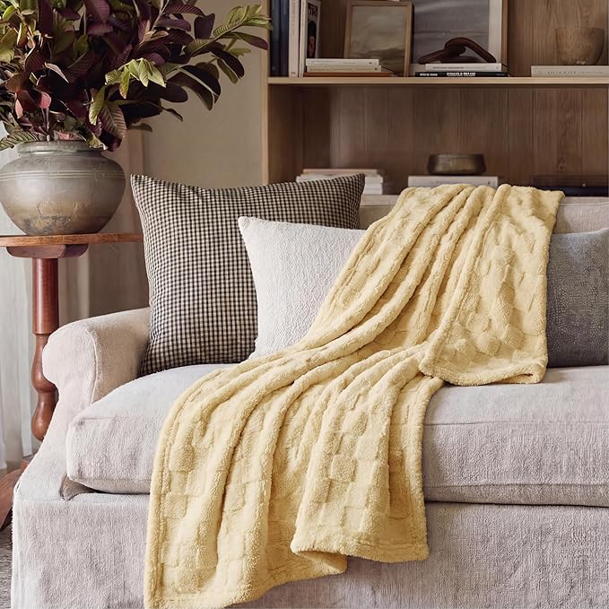 Bedsure GentleSoft Yellow Throw Blanket for Couch - Checkered Fleece Blankets Gifts for Women Men Girls, Cute Soft Cozy Throw for Bedroom Home Decor Gifts, 50x60 Inches