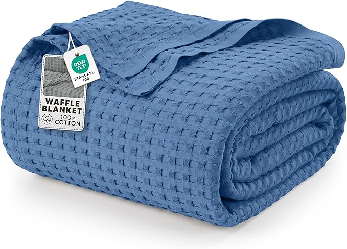 Utopia Bedding Wedgewood 100% Cotton Waffle Blanket 300 GSM [King - 90x108 Inch] Soft Lightweight Breathable Bed Blanket for All Season