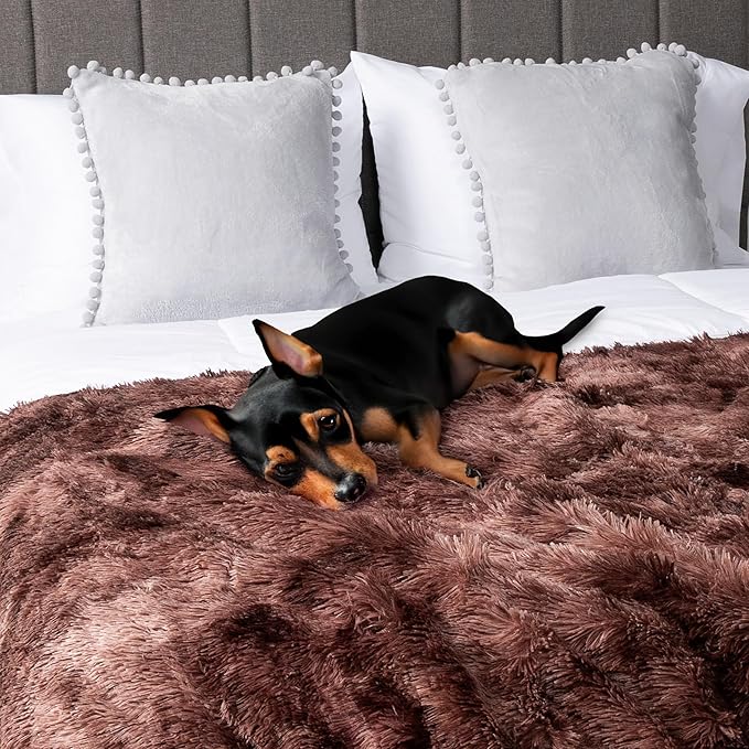PAVILIA Brown Fluffy Throw Blanket, Fuzzy Sherpa Faux Fur, Tie-Dye, 60x80