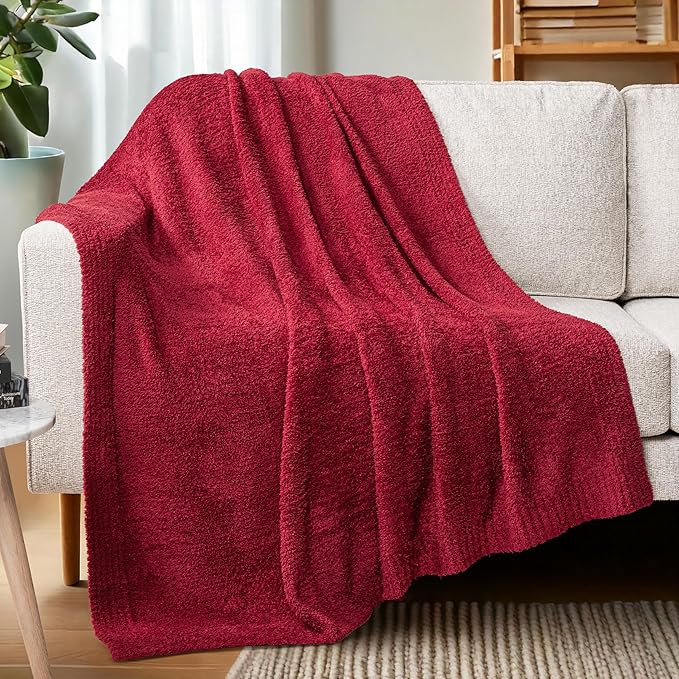 PAVILIA Super Soft Throw Blanket for Couch, Fluffy Cozy Lightweight Maroon Blanket, Fuzzy Warm Knit Blanket for Bed Sofa, Burgundy Red, 50x60