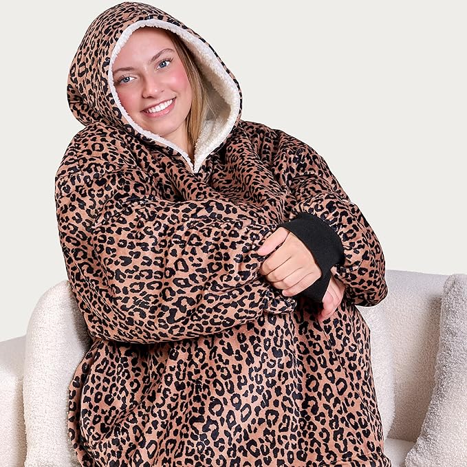 Bare Home Wearable Blanket Hoodie - Soft Plush Sherpa - Warm and Cozy - Oversized Wearable Blanket - Adult & Kid Sizes