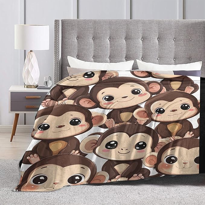 Monkey Throw Blanket Soft Warm Cozy Cute Monkeys Blankets Fuzzy Plush Fleece Monkey Blanket Gifts for Couch Bed Sofa Home Decor 40''X50''