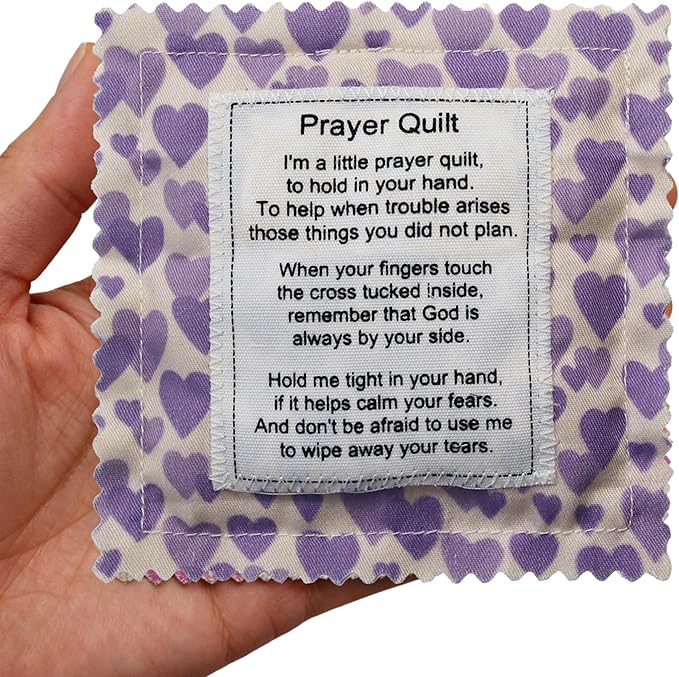 Mini Prayer Quilt with Cross Inside Vintage Pocket Scripture Prayer Quilt Squares Sympathy Christian Gifts for Women Pastor Appreciation Father's Day Graduates Gifts (Blue)