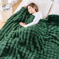 NEWCOSPLAY Queen Blanket for Couch Dark Green Super Soft Flannel Fleece 3D Bubble Lightweight Bed Blanket All Season Use (Dark Green, Queen(90"x90"))