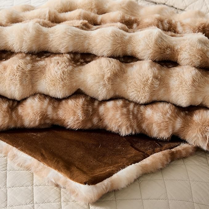 WDCOZY Deer Fawn Animal Print Bubble Throw Blanket, Luxury Faux Rabbit Fur Mink Plush Throw for Couch, Sofa and Bed, Soft Fluffy Fuzzy Cozy Blanket for Women, Thick and Warm, 50x60 inches, 950 GSM