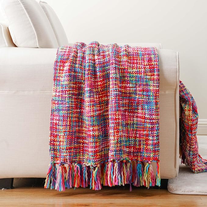 BATTILO HOME Multicolor Throw Blanket for Couch, Colorful Afghan Throw Blanket for Spring, Indoor Outdoor Throw for Home Decor, 50"x60"