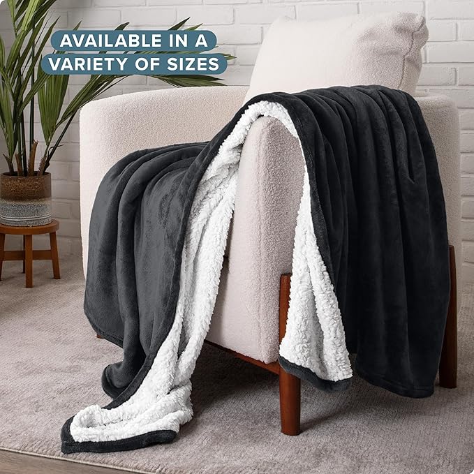 Bare Home Sherpa Fleece Blanket - Twin/Twin Extra Long - Blanket for Bed, Sofa, and Couch - Warm & Lightweight - Fluffy & Soft - Reversible (Twin/Twin XL, Black)
