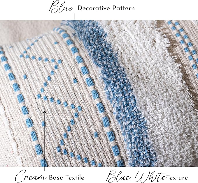 BlissBlush Decorative Lumbar Throw Pillow Covers 12x20 Combo Set of 2 Rectangular Coastal Blue Boho Accent Pillowcase Neutral Farmhouse Cushion for Couch Sofa Bedroom Living Home Décor Cover ONLY