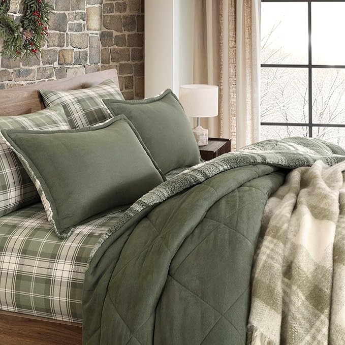 Eddie Bauer - Throw Blanket, Faux Mohair Plaid Bedding with Ultra-Soft Yarn-Dyed Construction, Throw Blanket for Couch or Bed (Hearthstone Plaid Green, 50" x 60")