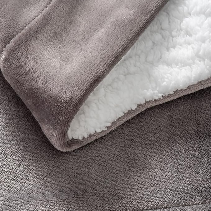 Berkshire Blanket-Sherpa Fleece Blanket, Warm and Soft Loftmink Reversible Blanket for Bed, Sofa and Travel, Charcoal Grey, 60 in x 90 in