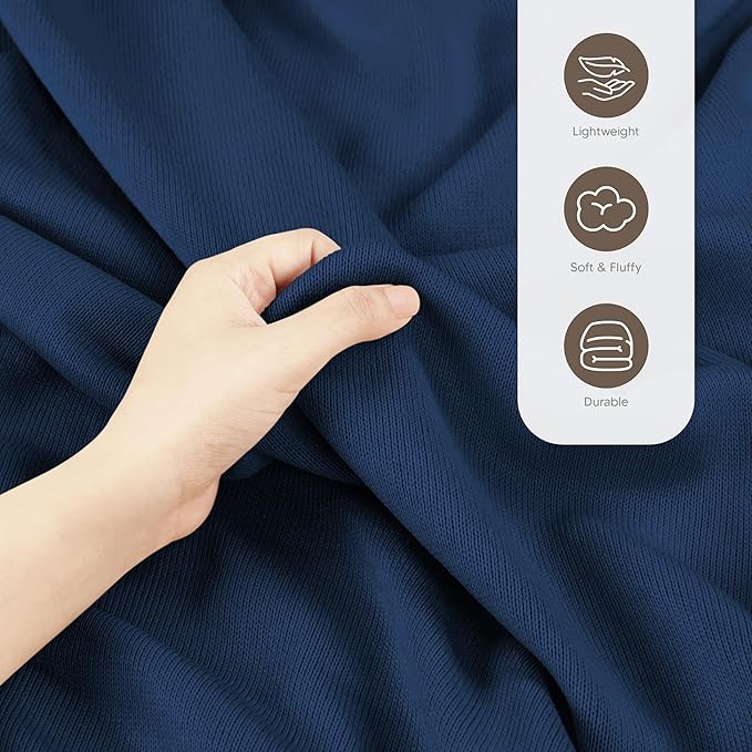 Utopia Bedding Knit Blanket Twin Size (90x66 Inches, Navy) Soft Lightweight Jersey Breathable Sweatshirt Blanket for Bed,Couch & Sofa