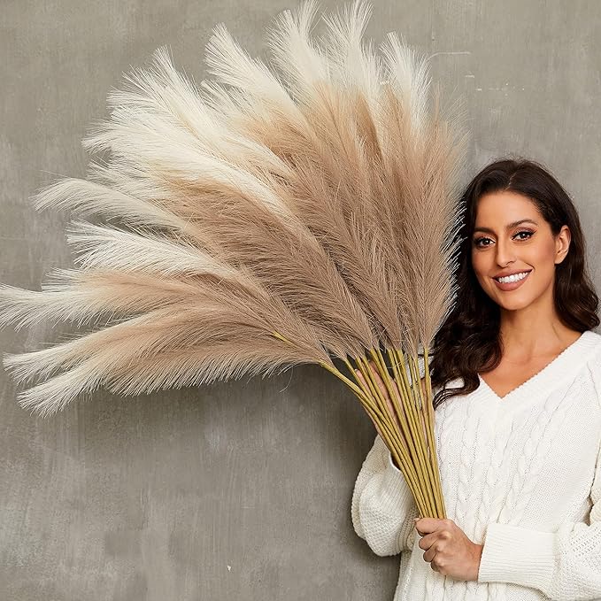 Faux Pampas Grass, 9 PCS 37''/3.1FT Tall Fluffy Fake Pompas Floral, Large Artificial Pompous Grass Branches for Floor Vase Fillers, Boho Farmhouse Room Wedding Decor (Mixed Color)