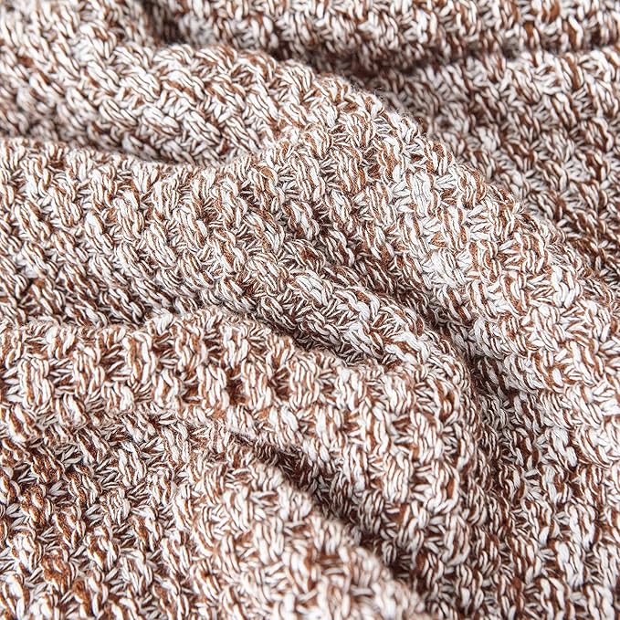Longhui bedding Coffee Knitted Throw Blanket for Couch, Soft, Cozy Machine Washable 100% Cotton Sofa Knit Blankets, Heavy 3.0lb Weight, 51 x 63 Inches, Coffee and White Color.