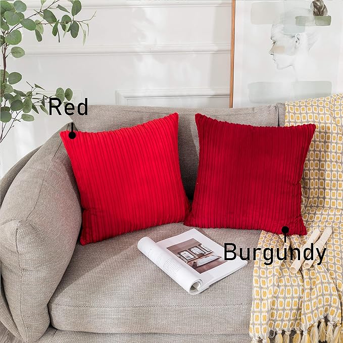 UGASA Velvet Soft Solid Decorative Square Throw Pillow Covers Set Christmas Cushion Case for Sofa/Bedroom/Car, 2 Pcs, 18x18 Inch, Burgundy