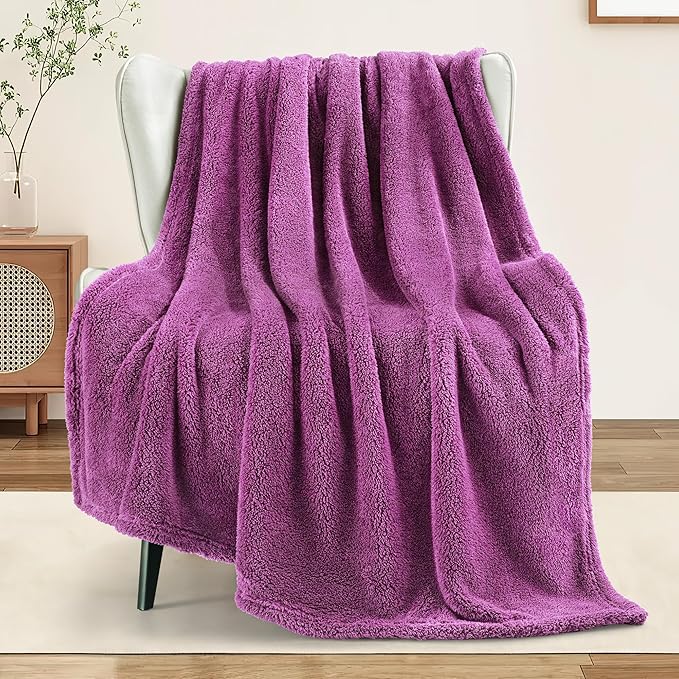 Exclusivo Mezcla Soft Fleece Throw Blanket for Couch, Super Soft Velvet Plush Fleece Blankets, Fuzzy Cozy and Warm for Winter, 50x60 Inches, Purple
