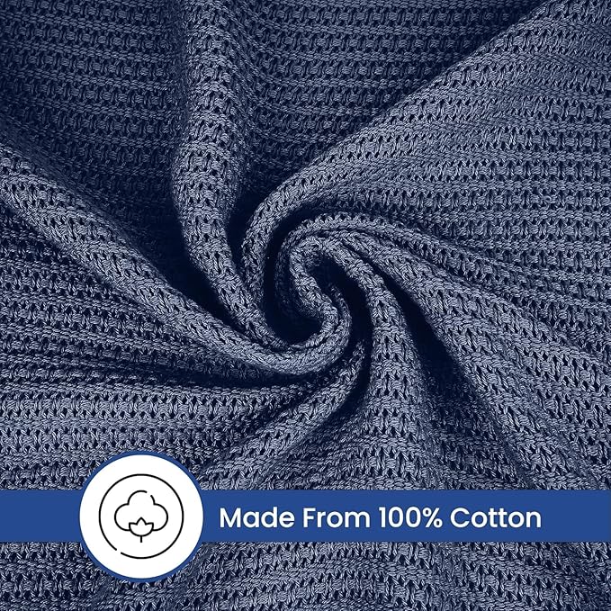 Linteum Textile Supply Leno Weave Navy Blue Blanket, Twin 100% Cotton, Lightweight, Warm, Fluffy, Premium and Durable Soft & Cozy Bed Blanket for Home, Couch, Sofa & Dorm, All Season Throw [66x90]
