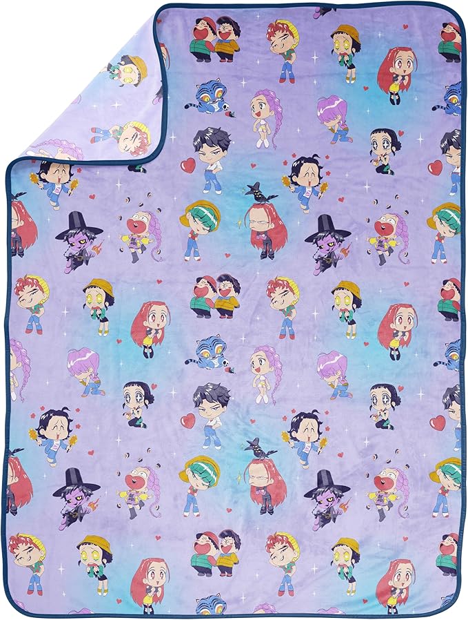 Jay Franco Kids Plush Throw Blanket – Ultra Soft Cozy Plush Fleece for Bed, Couch, Sofa, Home Décor, Official Licenseds Huntrix and Saja Boys, Light Purple - Kpop Demon Hunters, 46x60 - Throw Blanket