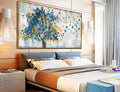 Large Framed Canvas Wall Art Blue Tree Golden Butterflies Picture Abstract Grey Graffiti Canvas Prints Ready to Hang for Living Room Bedroom Size 30x60