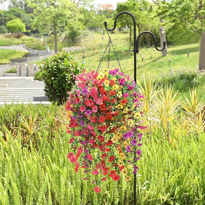 Artificial Flowers for Outdoors Spring Decor, 6 Bundles UV Resistant Realistic Fuax Silk Hanging Flowers, Fake Plants for Planter Indoor Outside Garden Porch Patio Balcony Yard Farmhouse