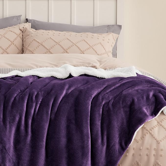 Bedsure GentleSoft Sherpa Fleece Blankets King Size for Bed, Non-Heated, Thick and Warm Throw Gifts for Women and Girls, Soft Fuzzy Plush King Blanket for Winter, Purple, 108x90 Inches