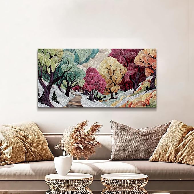 Boho Abstract Wall Art For Living Room Colorful Tree Canvas Art Wall Decor Artwork Prints Painting 20" X 40" Canvas Picture For Bedroom Office Aesthetic Wall Decor Modern Salon Ready to Hang Artwork