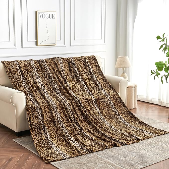 Fleece King Size Super Soft Cozy Leopard Print Blanket for Couch Bed, Cheetah Print Blanket for All Seasons 90"x108" (Dark Brown)