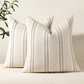 Hckot Throw Pillow Covers 20x20 Set of 2 Striped Pillow Covers Textured Linen Decorative Pillows Square Cushion Covers for Sofa Couch Bed Living Room Farmhouse Decor, Grey