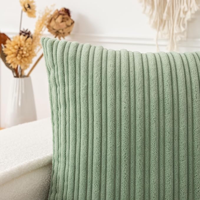 UGASA 12x24 Inch Pillow Cover Pack of 1 Soft Boho Stripe Corduroy Long Rectangular Lumbar Cushion Cover Farmhouse Decorative Throw Pillowcase for Bed, Couch, Sofa, Bedroom, Living Room, Sage Green
