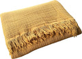 KyraHome 100% Cotton Muslin Throw Blankets for Couch, 50"x60" Pre-Washed Plant Dyed, Breathable, Lightweight Muslin Throw Blankets for Adults, All Season, Mustard Yellow