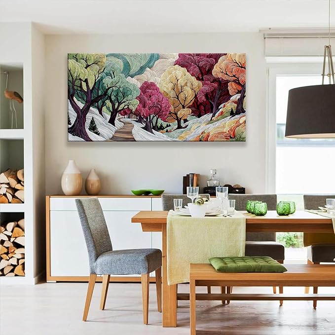 TAIJXAGSG Boho Wall Art For Living Room Colorful Tree Canvas Art Wall Decor Artwork Print Painting 24" X 48" Abstract Wall Art Picture For Bedroom Modern Salon Kitchen Office Home Wall Decor