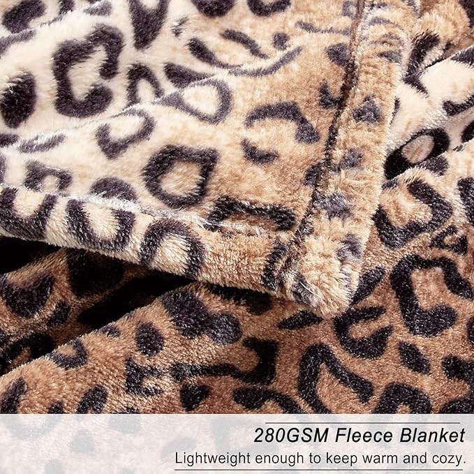 Viviland Flannel Fleece Blanket Twin Size 60x80 inches, Lightweight, Super Soft Cozy Warm Blanket, Leopard Print