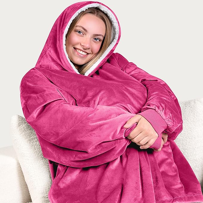 Bare Home Wearable Blanket Hoodie - Soft Plush Sherpa - Warm and Cozy - Oversized Wearable Blanket - Adult & Kid Sizes