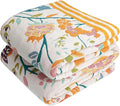 Boho Throw Blanket for Bed, 100% Organic Cotton Breathable Ultra Soft 50" x 60" Quilt Beige Throw - All Season Floral Farmhouse Decor Luxury Reversible Blanket for Sofa Couch Chair and Gift