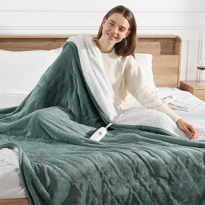 Electric Blanket Full Heated Blanket 72''X84'' - Ultra Soft Silky Flannel and Fluffy Sherpa Heating Blanket with 5 Heating Levels & 10 Hrs Timer, ETL Certified & Overheat Protection, Gifts for Grandma