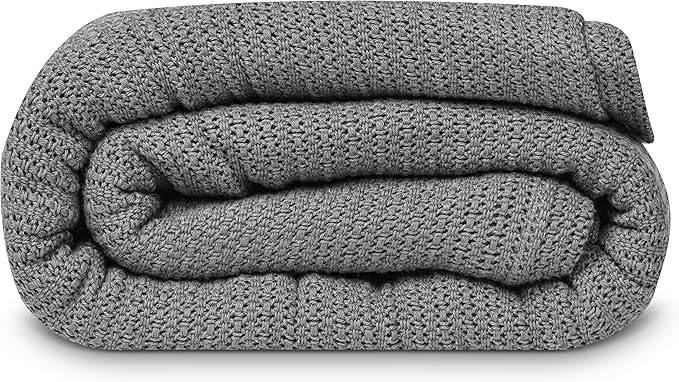 Linteum Textile Supply Leno Weave Light Grey Blanket, Queen 100% Cotton, Lightweight, Warm, Fluffy, Premium and Durable Soft & Cozy Bed Blanket for Home, Couch, Sofa & Dorm, All Season Throw [90x90]