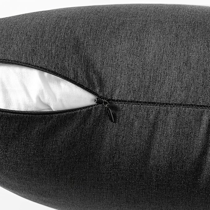 MIULEE Pack of 2 Decorative Outdoor Solid Waterproof Throw Pillow Covers Euro Sham Faux Linen Garden Farmhouse Cushion Cases for Halloween Tent Balcony Couch Sofa 24x24 Inch Black