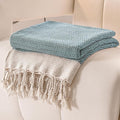 Peshtemania Premium Cotton Throw Blanket, 50x60 inches, Light Blue, Turkish Herringbone, Farmhouse Decor, Yoga Blanket, Picnic Blanket