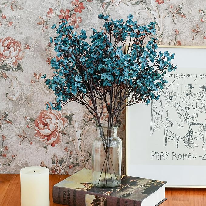 Mandy's Teal Artificial Baby’s Breath Flowers 15 Bundles Silk Gypsophila, 18.5 Inch European Style Modern Home Decor Centerpiece, Neutral Wedding Flower Arrangements