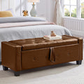 48" PU Leather Storage Ottoman Bench for Bedroom Bed End,Tufted Faux Leather Ottomans with Storage for Living Room,Bedside,Entryway,Modern Window Benches with Seating (PU Brown, 48")