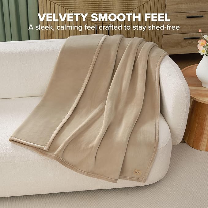 UGG Coco Plush Fleece Throw Blanket – Soft & Cozy Blanket for Couch, Bed & Sofa, Perfect for Home Decor, House Warming Gifts or Luxurious Birthday Gifts for Women, 50" x 70", Beige Mustard Seed