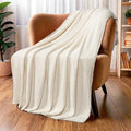 PAVILIA Super Soft Throw Blanket for Couch, Fluffy Cozy Lightweight Cream Blanket, Fuzzy Warm Knit Blanket for Bed Sofa, Beige, 50x60